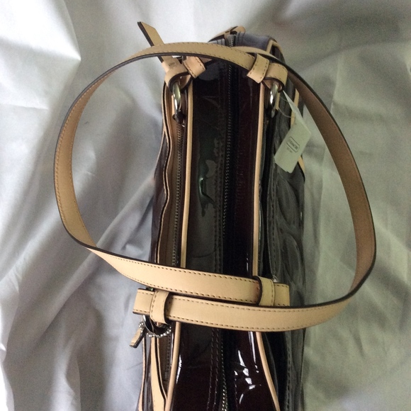 Coach Peyton Brown Patent Satchel Camel Leather Trim NEW - Picture 6 of 7